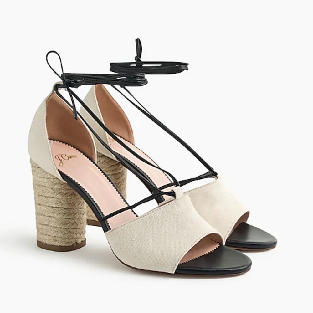 J. Crew Stella heels white canvas w/leather ties